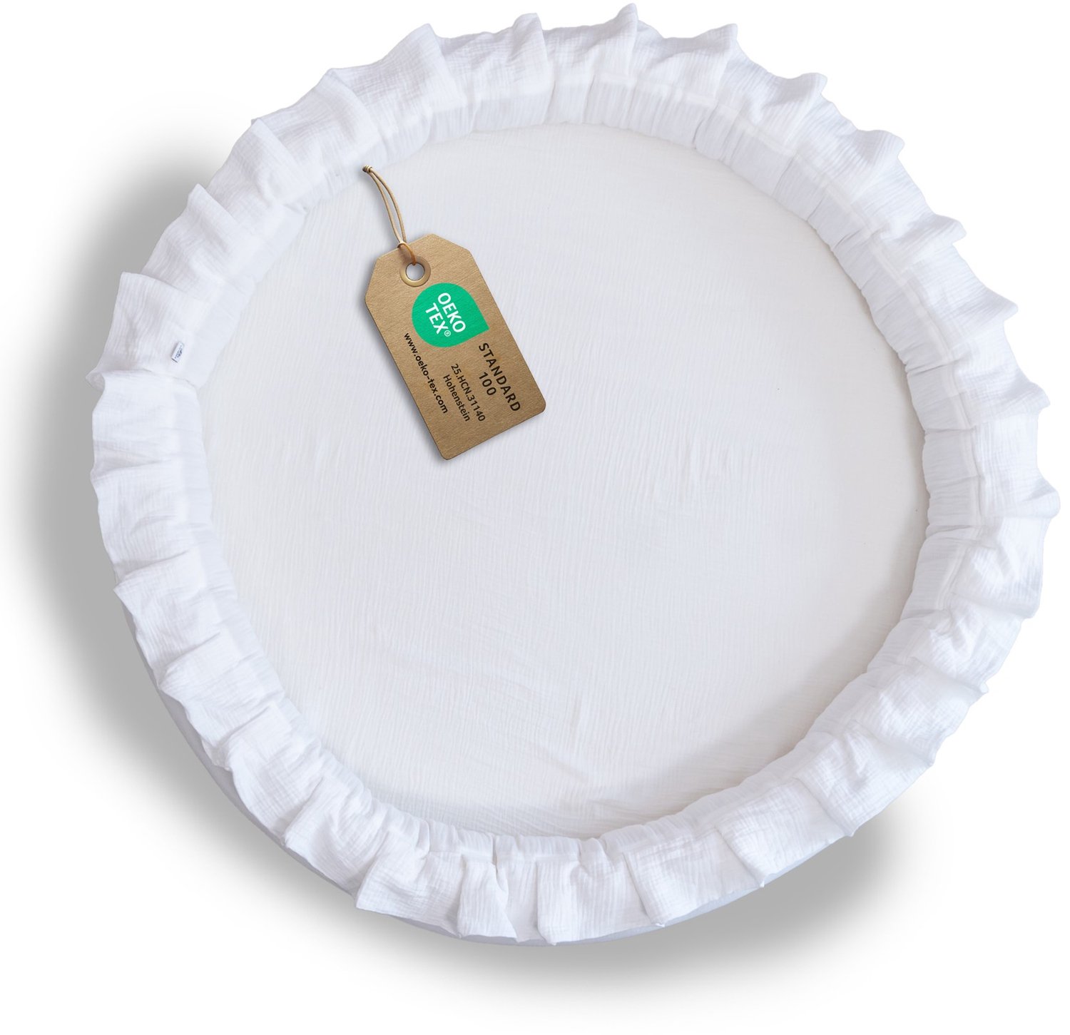 LILIMAUS Vloerkussen rond kinderkamer met ruche - ca. 90 cm - mousseline katoen - wit