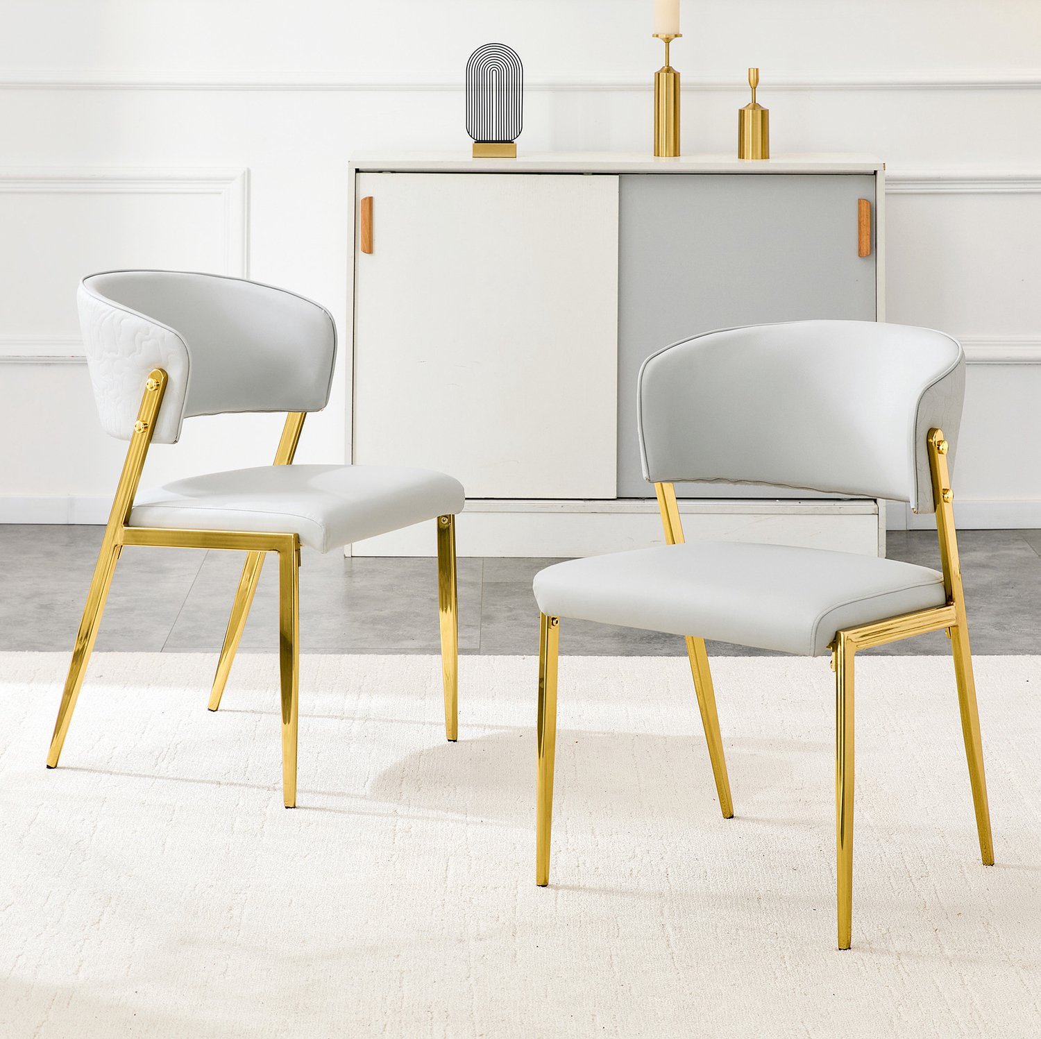 CHICFURN Eetkamerstoelen set van 2 - Gevoerd - Metalen onderstel - Lichtgrijs