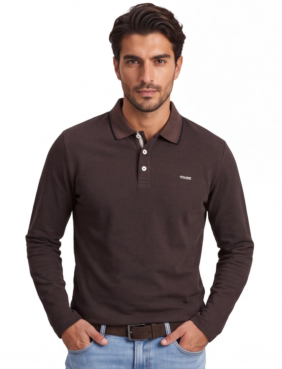 Jack & Jones polo lange mouw bruin