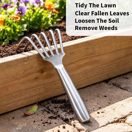 Handharkje - Handcultivator - Tuinkrabber - Volledig Metaal & 5 Tanden - Roestbestendig - Voor Moestuin, Bloembedden, Grond Losmaken & Onkruid Wieden - 21.5x10.5 cm - Zilver — afbeelding 3