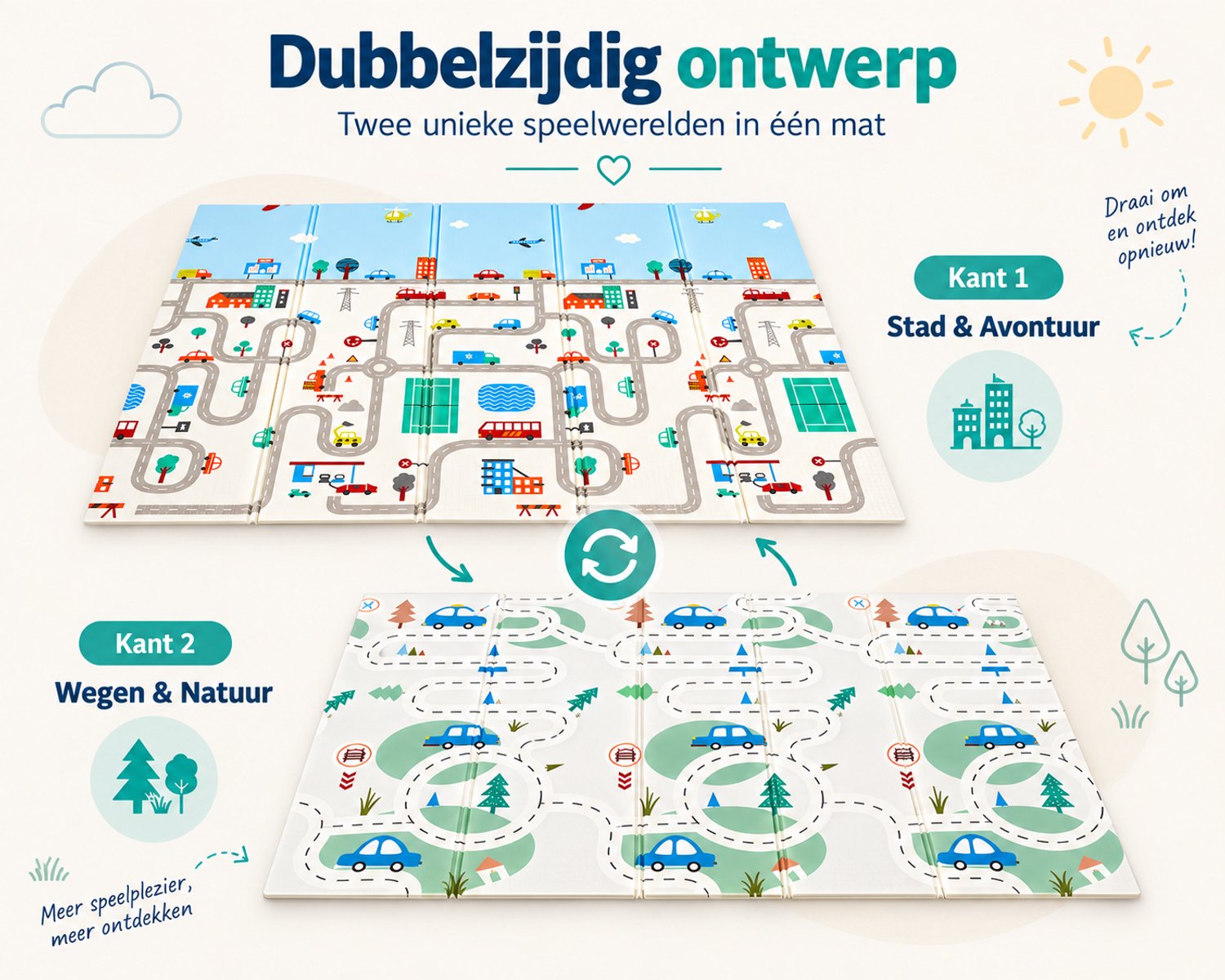 GoudenGracht Auto - Speelmat - Speelkleed - Speelmat Baby - Dubbelzijdig - Opbergtas - Speelkleed Baby - Speelmat Foam - 150 x 200 cm - Opvouwbaar - Baby Speelgoed 6 maanden - Baby cadeau - Kraamcadeau – foto 2