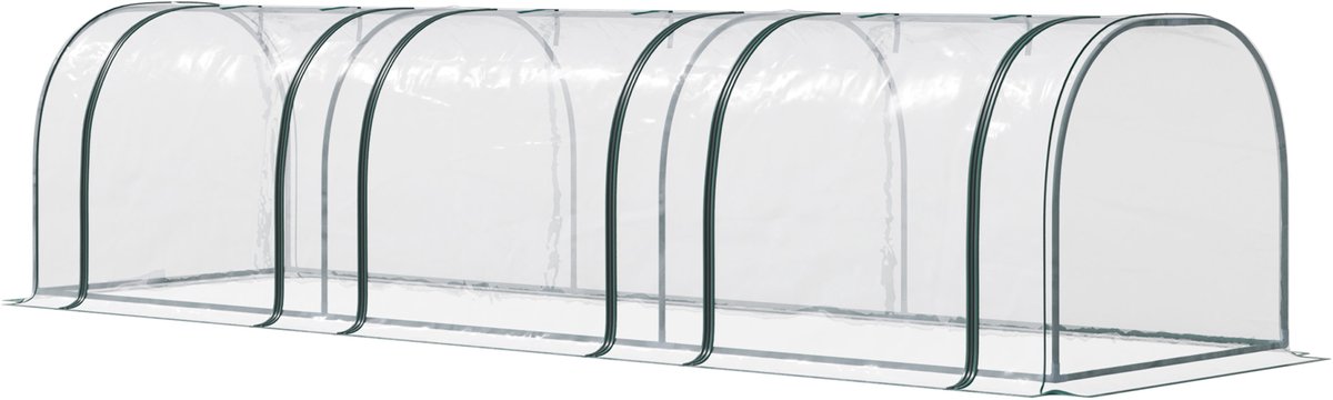 Kas - broeikas met deur - koude bak - plantenhuis - plantenteelt - staal - kunststof - 350 x 100 x 80 cm - transparant + groen