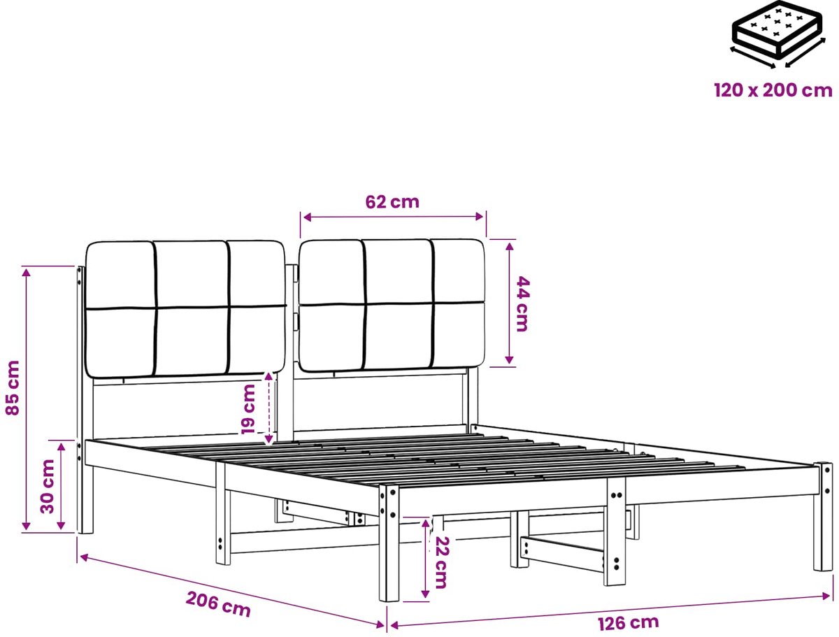 vidaXL Bedframe - met - gestoffeerd - hoofdbord - Whitewash - en - lichtgrijs Whitewash en lichtgrijs