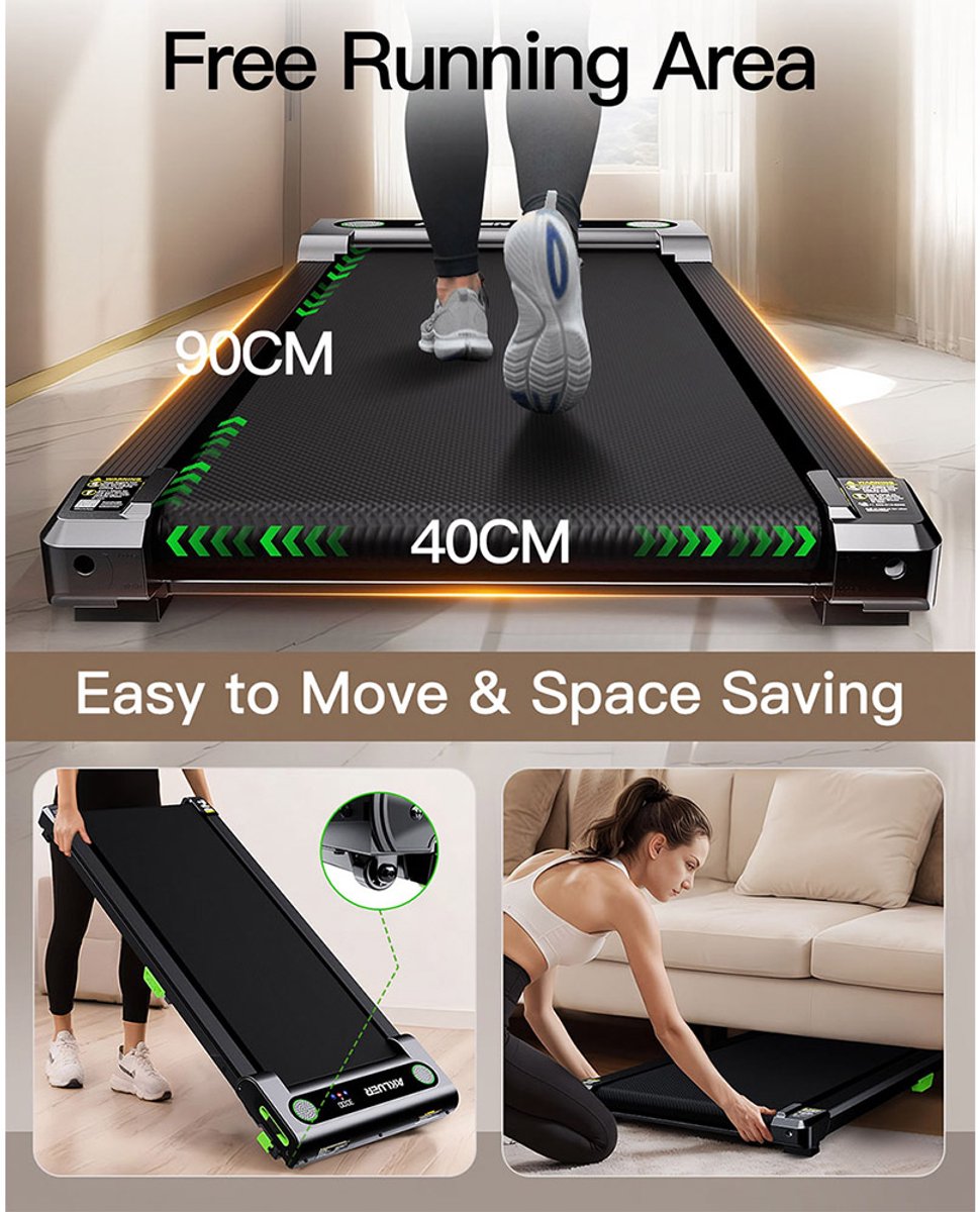 AKLUER 480L-A Inloopmat met Incline & Afstandsbediening - 2.5HP Stille Motor, 0.6-6km/s Snelheid, 150kg Draagvermogen - Inklapbaar Loopapparaat voor onder Bureau/Bureau met Schokdemper voor Thuis/Gym
