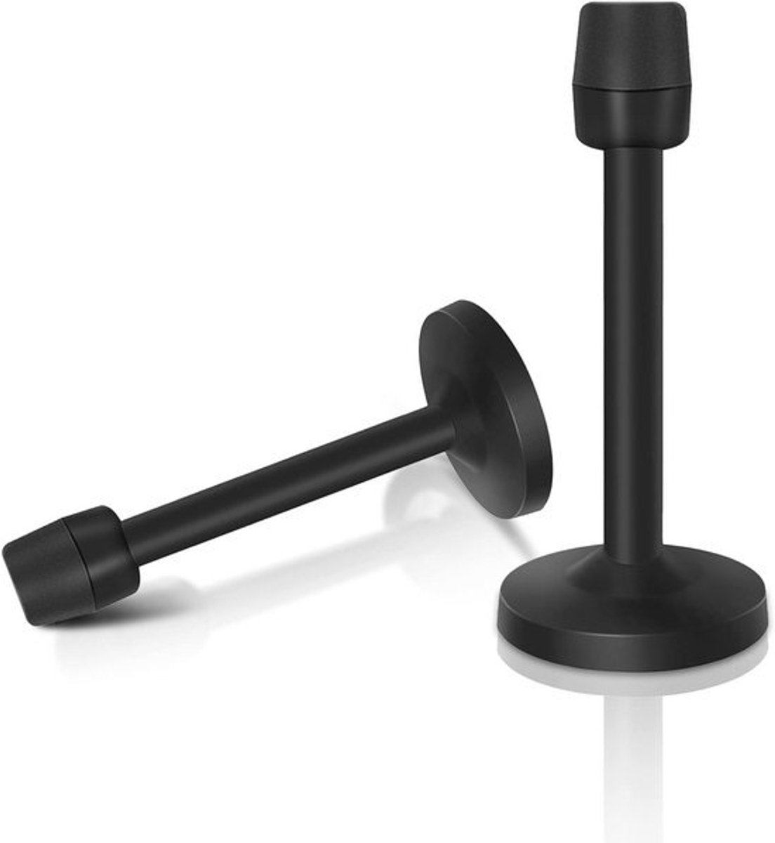 Zwarte deurstopper - met rubberen tip - Heavy-duty wand- en deurbescherming - 2-pack