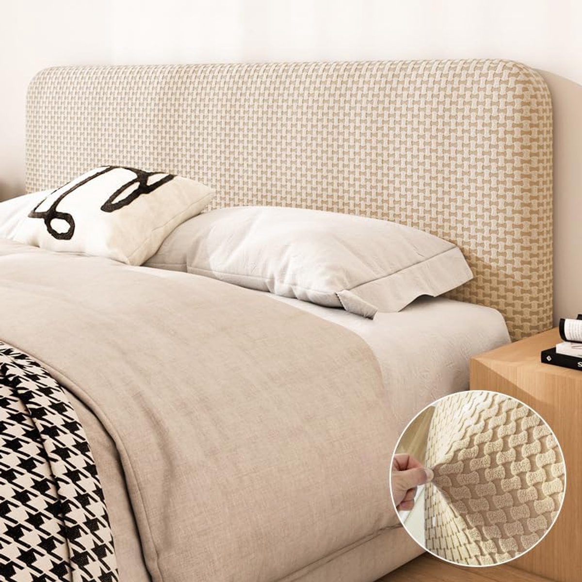 1 slaapkamer decoratie afneembare hoofddeksel cover gebreide pluche stof elastische hoofddeksel beschermhoes 1,5 m lang (lichtgeel)