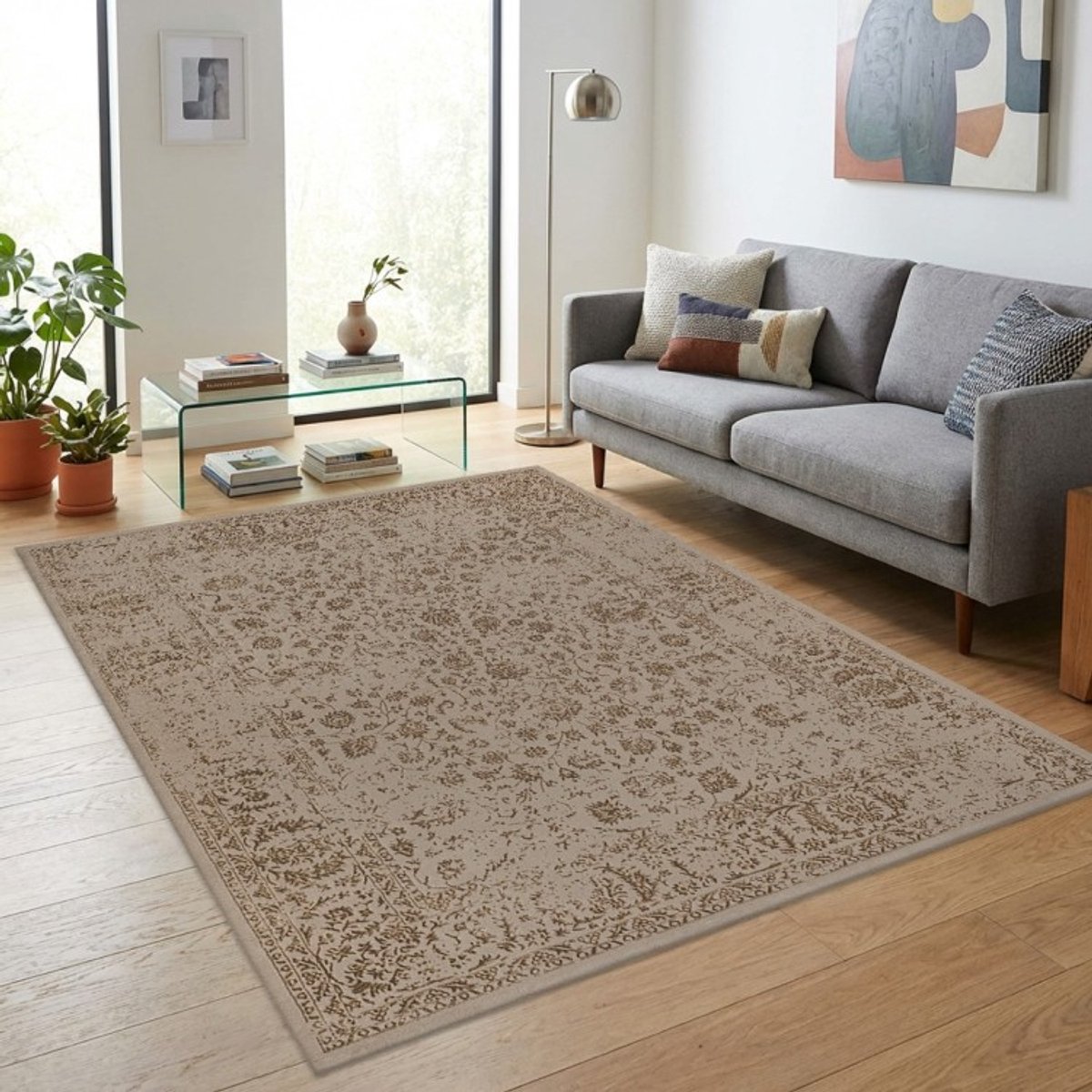 TapisTrend Designer tapijt Beige 160x230 cm Vintage oosters met verweerde bloemenpatronen en decoratieve rand voor woonkamer en slaapkamer