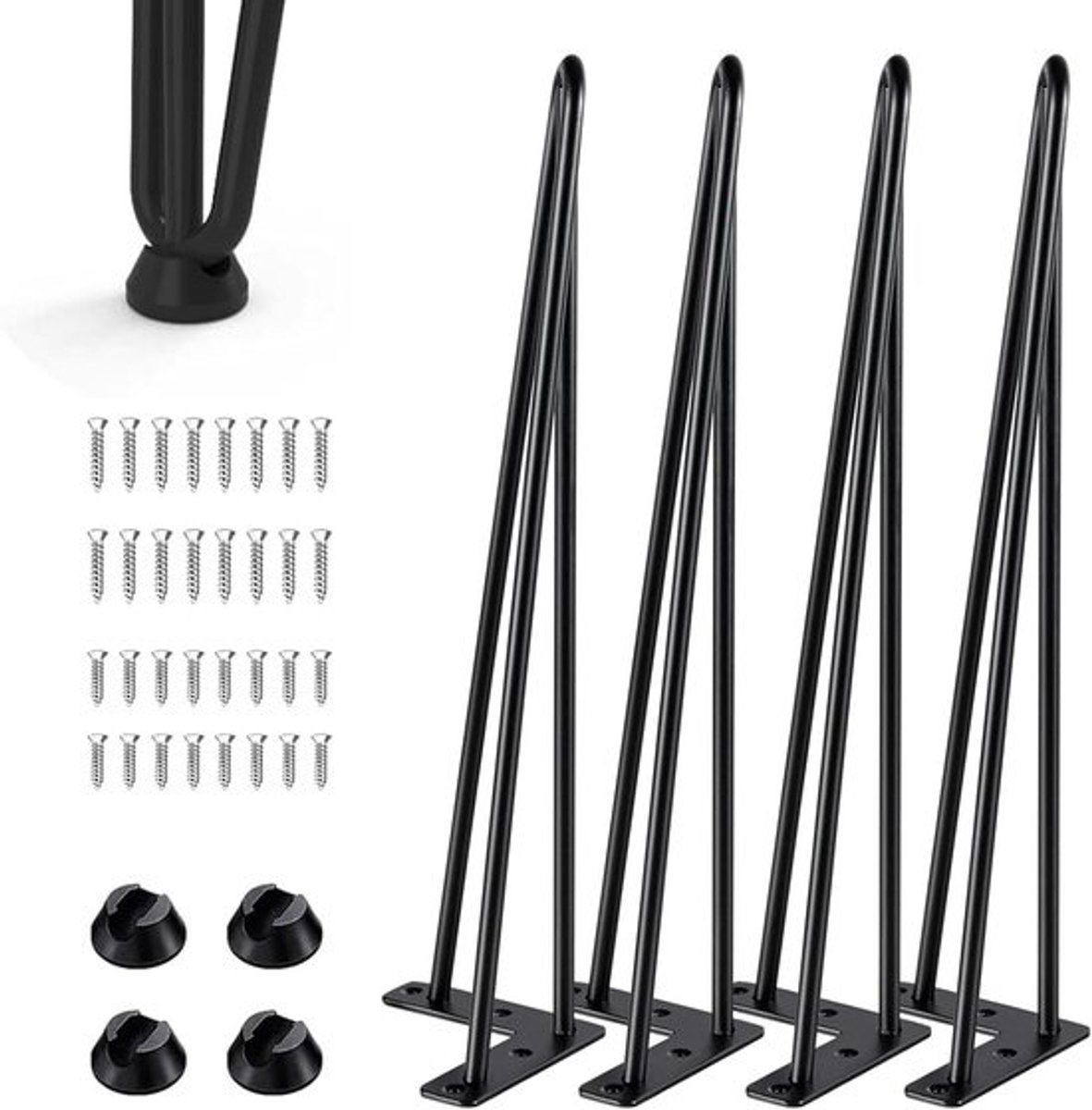tafelpoten - set van 4 - 40 cm hoog - zwart metaal - met 3 stangen - voor DIY-bureau of salontafel
