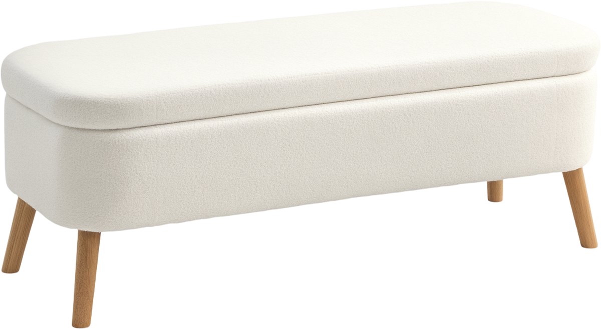 Homona Opbergbank met 65 L opbergruimte - Met teddy-fleece en schuimvulling - 120 x 42 x 45 cm - Crèmewit