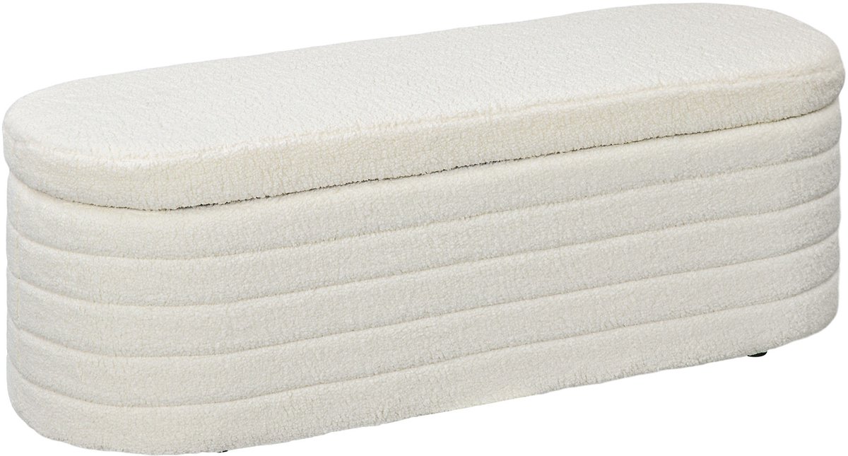 Homona Zitbank - Met opbergruimte en teddy-fleece bekleding - 116 x 41 x 40,5 cm - Crèmewit