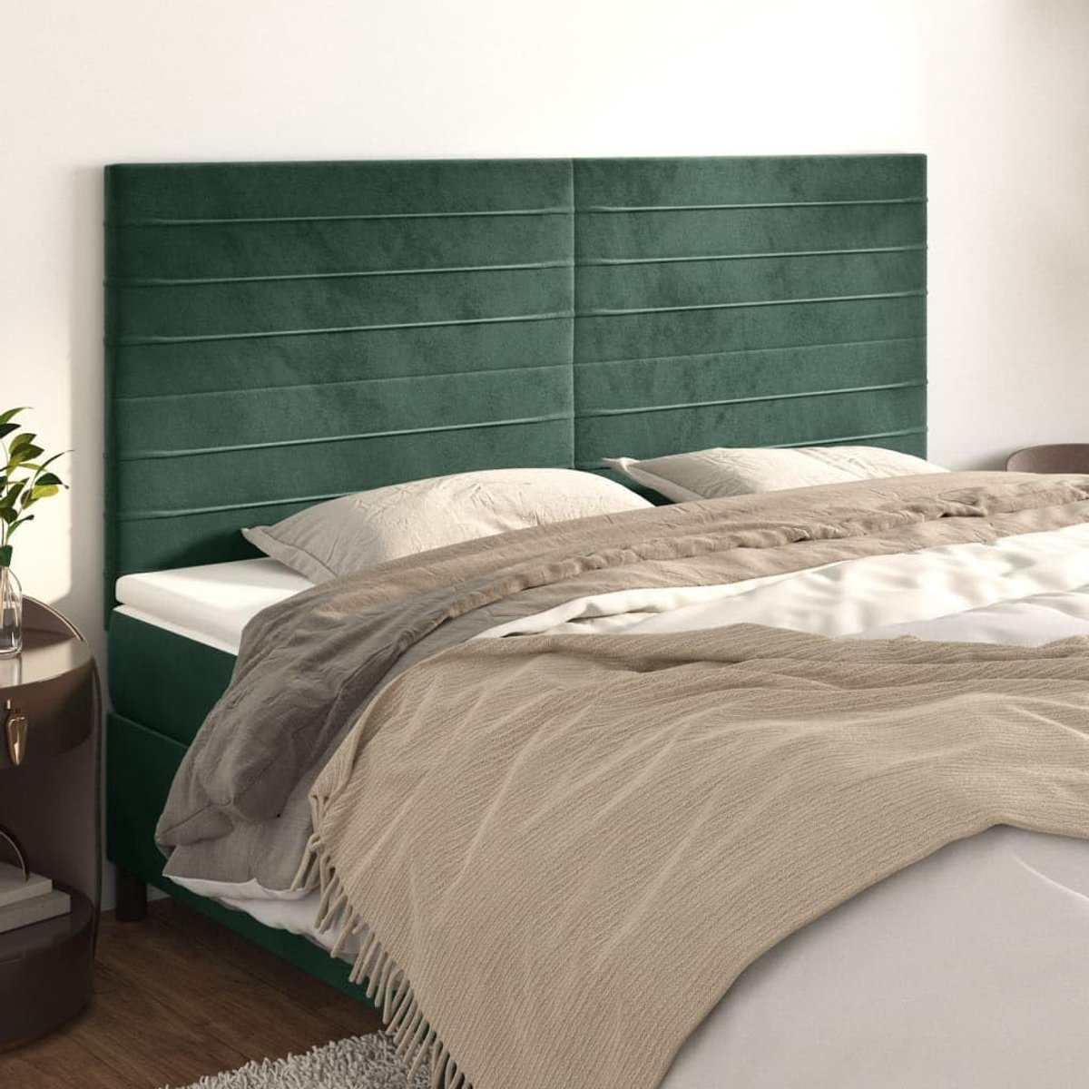 Hoofdborden, 4 stuks, donkergroen, 90 x 5 x 78/88 cm, fluweel, hoofdeinde voor slaapkamer, hotel, hoofdeinde, werkkamer, voor slaapkamer, tweede slaapkamer, hotel