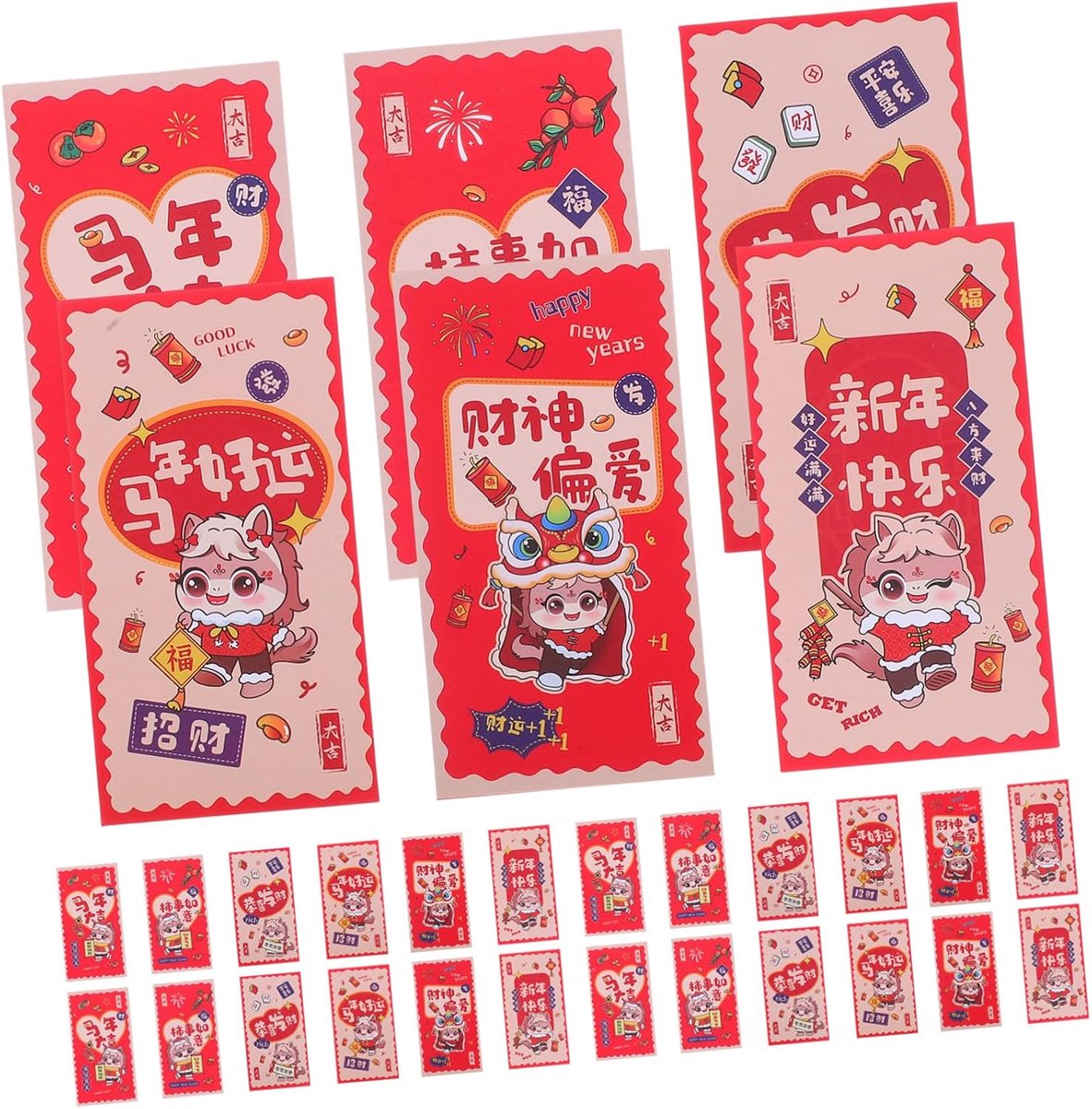 12 Chinese Enveloppen Jaar Paard met Patronen Stevige Dikke Papieren Lucky Money Pockets voor Lunar Year Bruiloft Verjaardagsvieringen