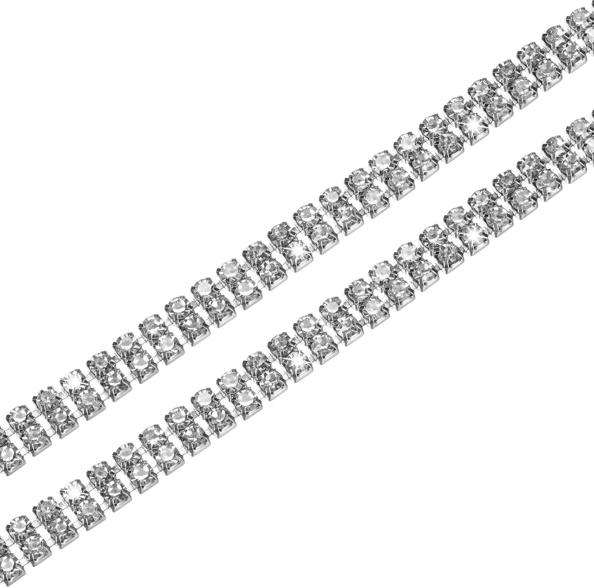 Set van 2 kristallen strass kettingversieringen, 2 rijen 1 yard 8 mm jurk versieringen, sprankelende diamanten strips applicatie versiering voor ambacht/naaien/bruiloft [zilver]