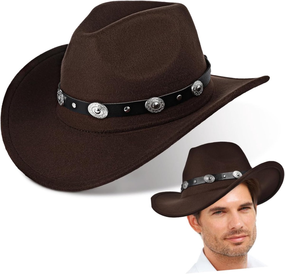 Western Cowboy Hoed Polyester Cowboyhoed Met Band Voor Western Party Kostuumaccessoires