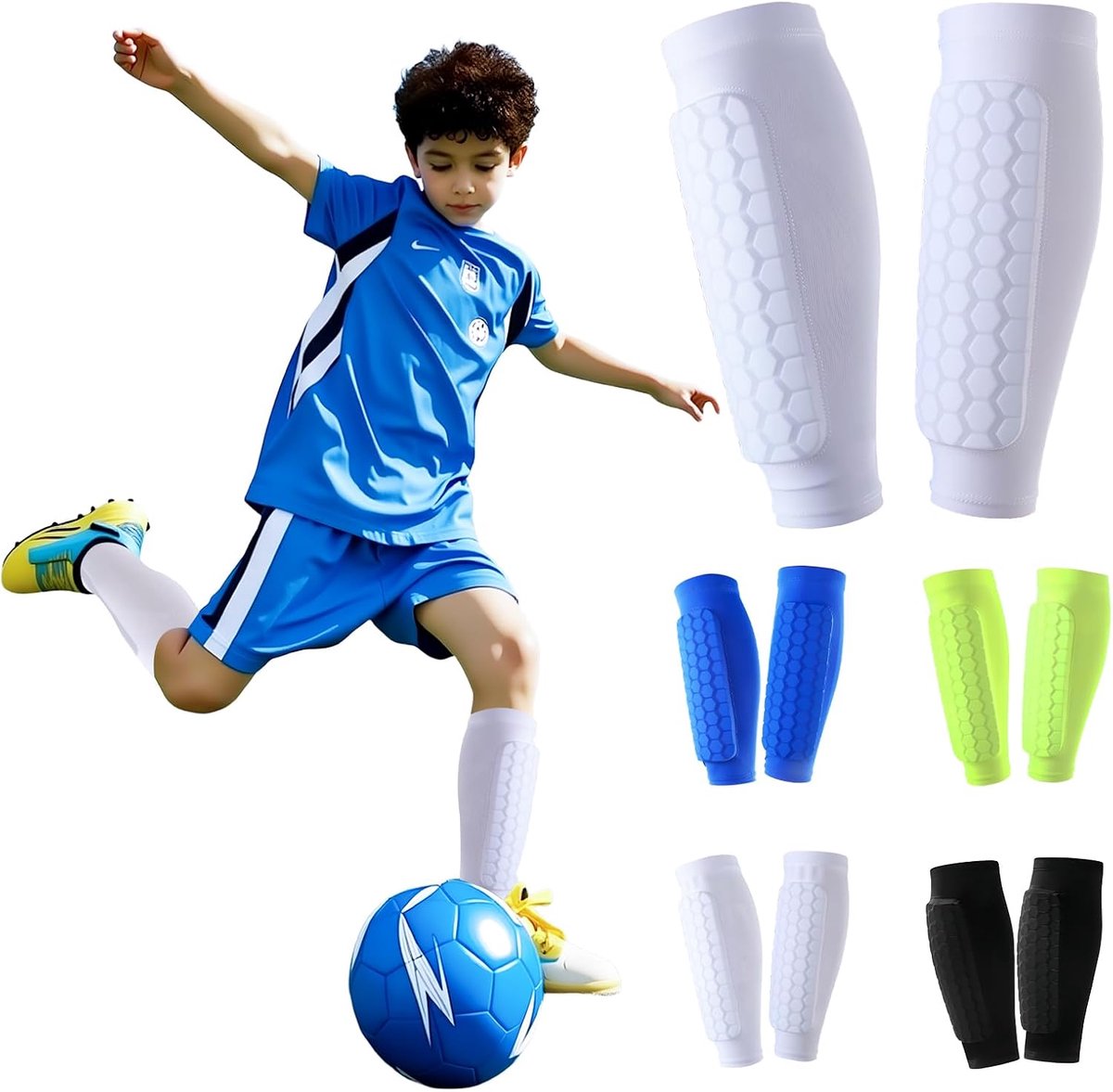 Scheenbeschermers voor kindervoetbal, ademende en stootvaste shin pads voor jongens en meisjes, ideaal voor voetbal, basketbal, fietsen, bergbeklimmen