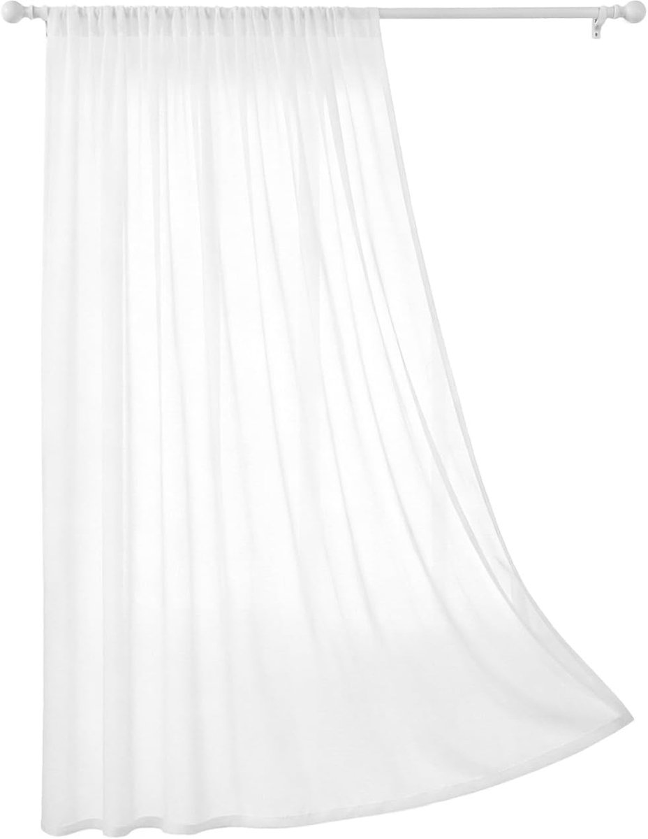 Gordijn, wit, 100 x 200 cm, semi-transparant, lichtfilterend, met roedezak, voor woonkamer, slaapkamer, keuken, balkon, raamdecoratie
