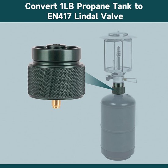 Propaan-naar-butaanadapter, 1 lb propaantankingang en EN417 Lindal-klepuitgang, campingkooktoesteladapter Geschikt voor backpackkooktoestel, draagbare brander, verwarming, automatische uitschakeling — afbeelding 3