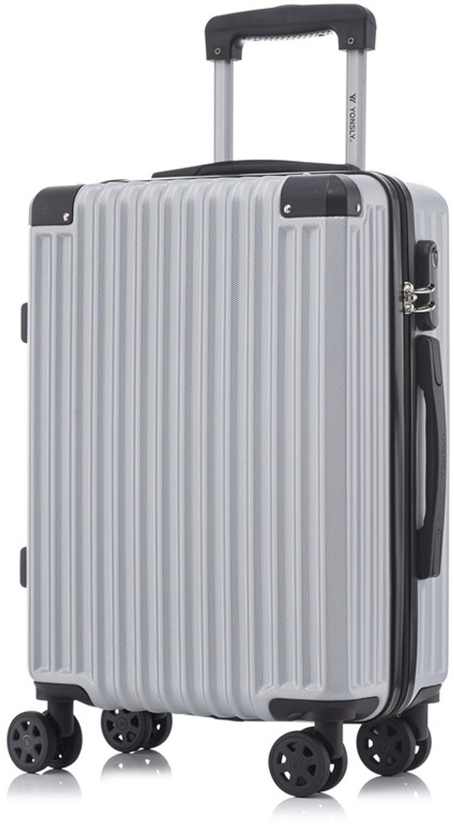 YONSLY Handbagage Koffer - 55cm - 40 L - Cijferslot- 360° Draaibare Wielen - Zilver