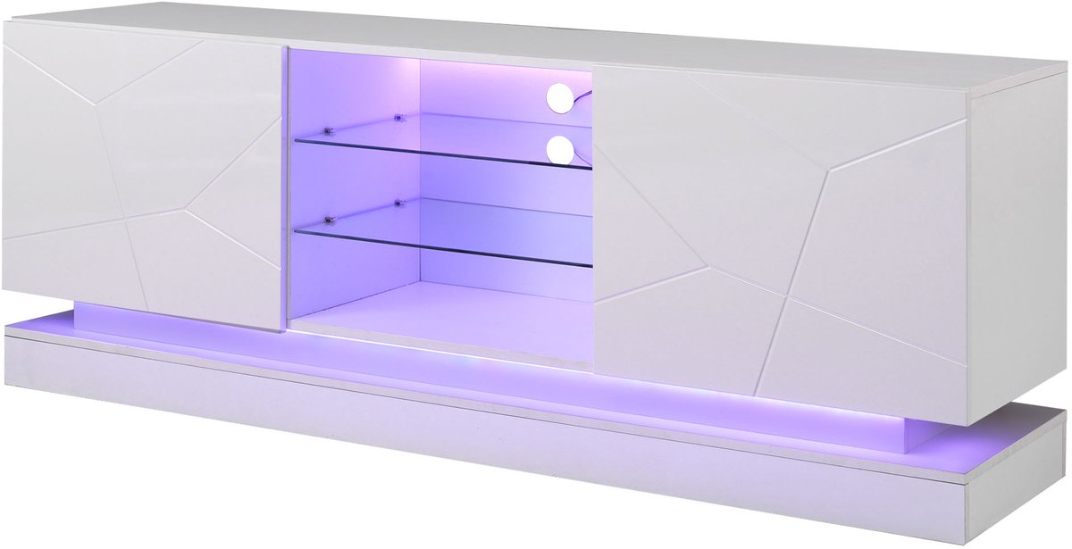 TV meubel - TV kast 160 cm - Verstelbare planken - Softclose deuren - Geschikt voor 70 inch TV - Woonkamer - 160x38,5x60 cm - Wit