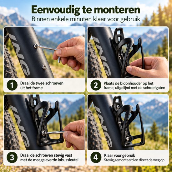 Tomec® Bidonhouder Fiets - Universele Flessenhouder - Bekerhouder voor Racefiets, Mountainbike, Kinderwagen en Buggy - Zwart van Merkloos — afbeelding 3