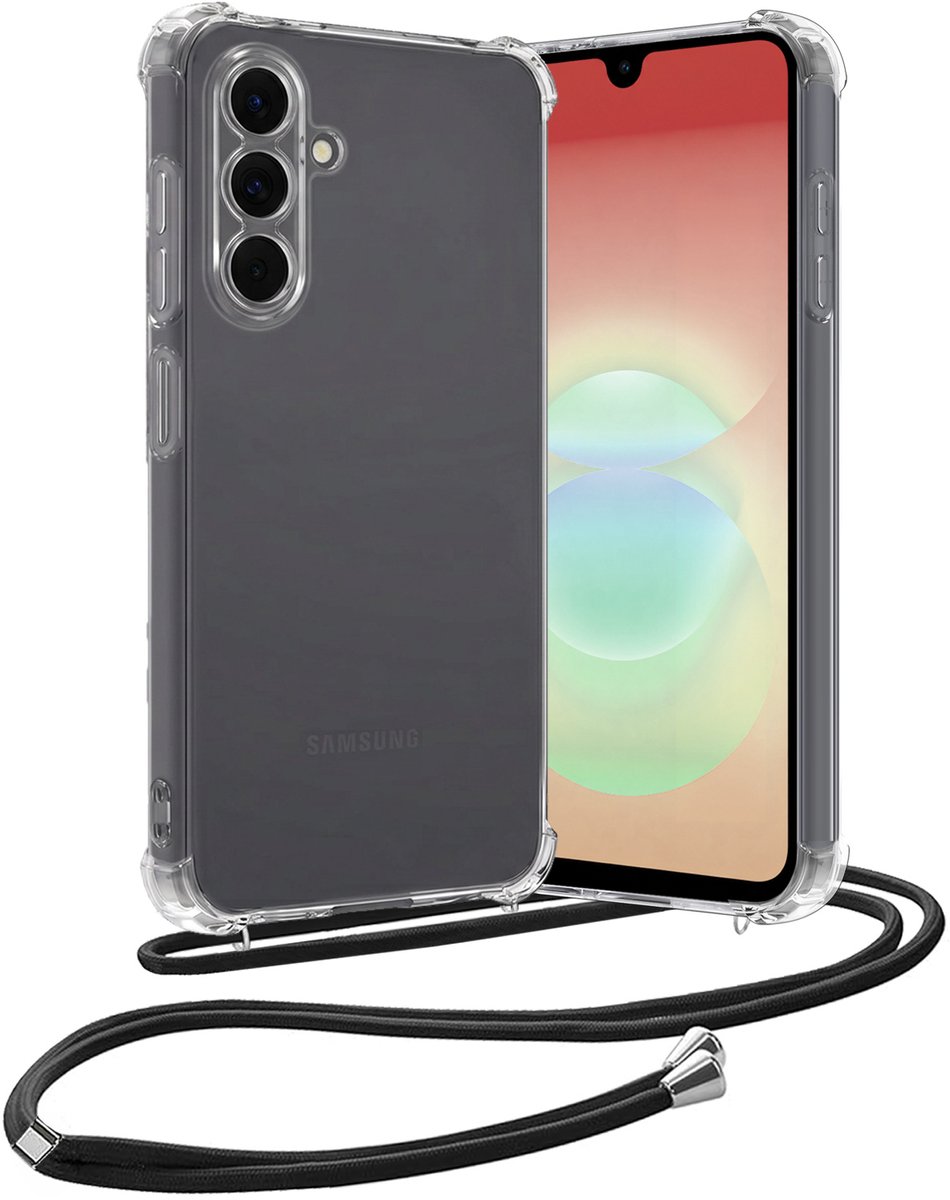 Hoes - Geschikt voor Samsung Galaxy A18 - Met Koord - Shock Proof - Siliconen Case - Back Cover - Telefoonkoord - Telefoon Hoesje Shockproof - Telefoonketting - Transparant