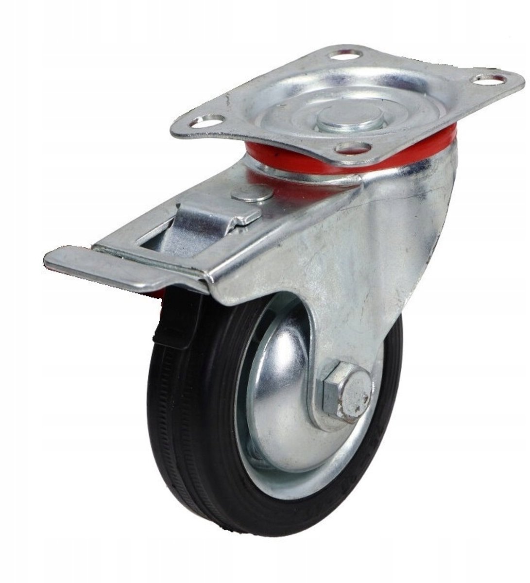 Zwenkwiel met remplaat, 75mm, 50kg draagvermogen, rubber