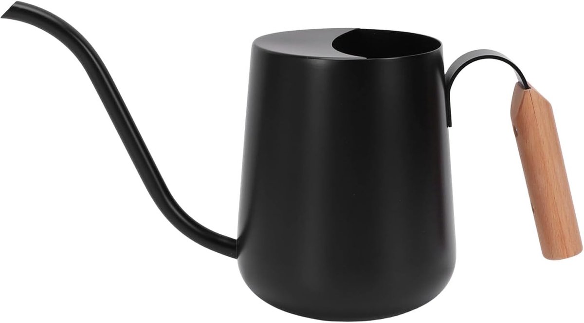Gieter 1000 Ml Roestvrij Staal Beukenhouten Handvat (Zwart)