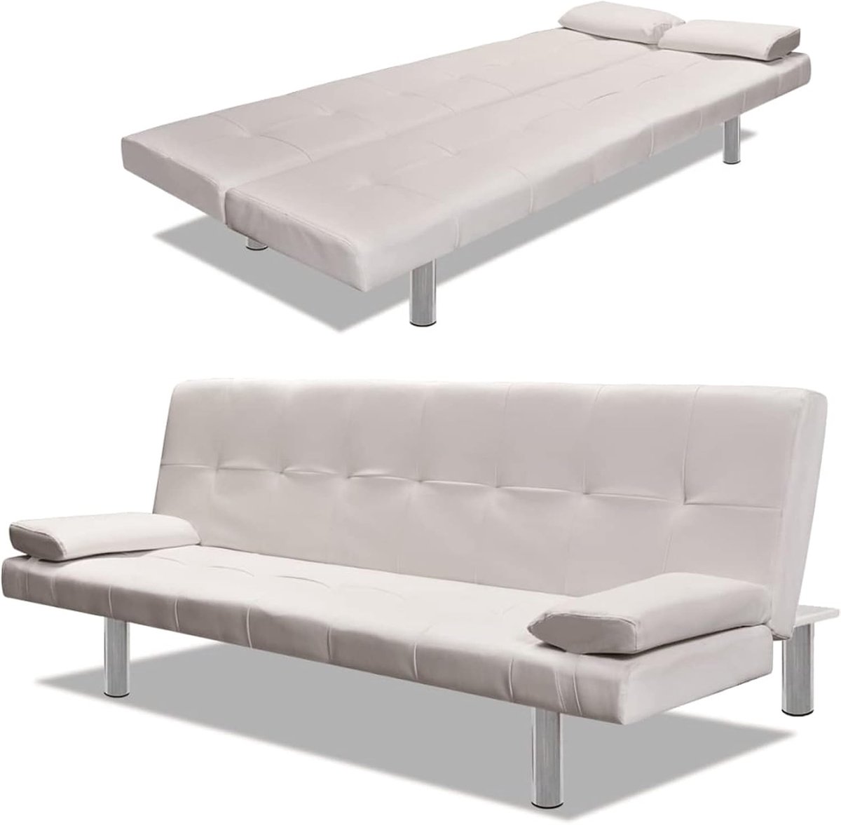 Ligbaar bed, bank, bed, 2-in-1 design, opvouwbaar, bank, bed met 2 kussens, kunstleer, verstelbaar, crèmewit, fauteuil, woonkamer, eetkamer, meubels, decoratie