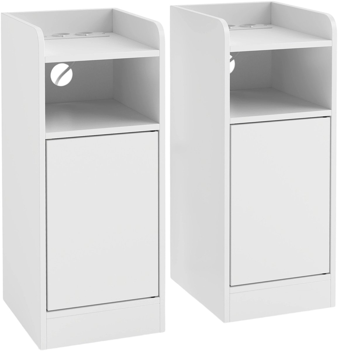 Homona Nachtkastje set van 2 - Met laadstation, open vak en kastdeur - 25 x 30 x 60 cm - Wit