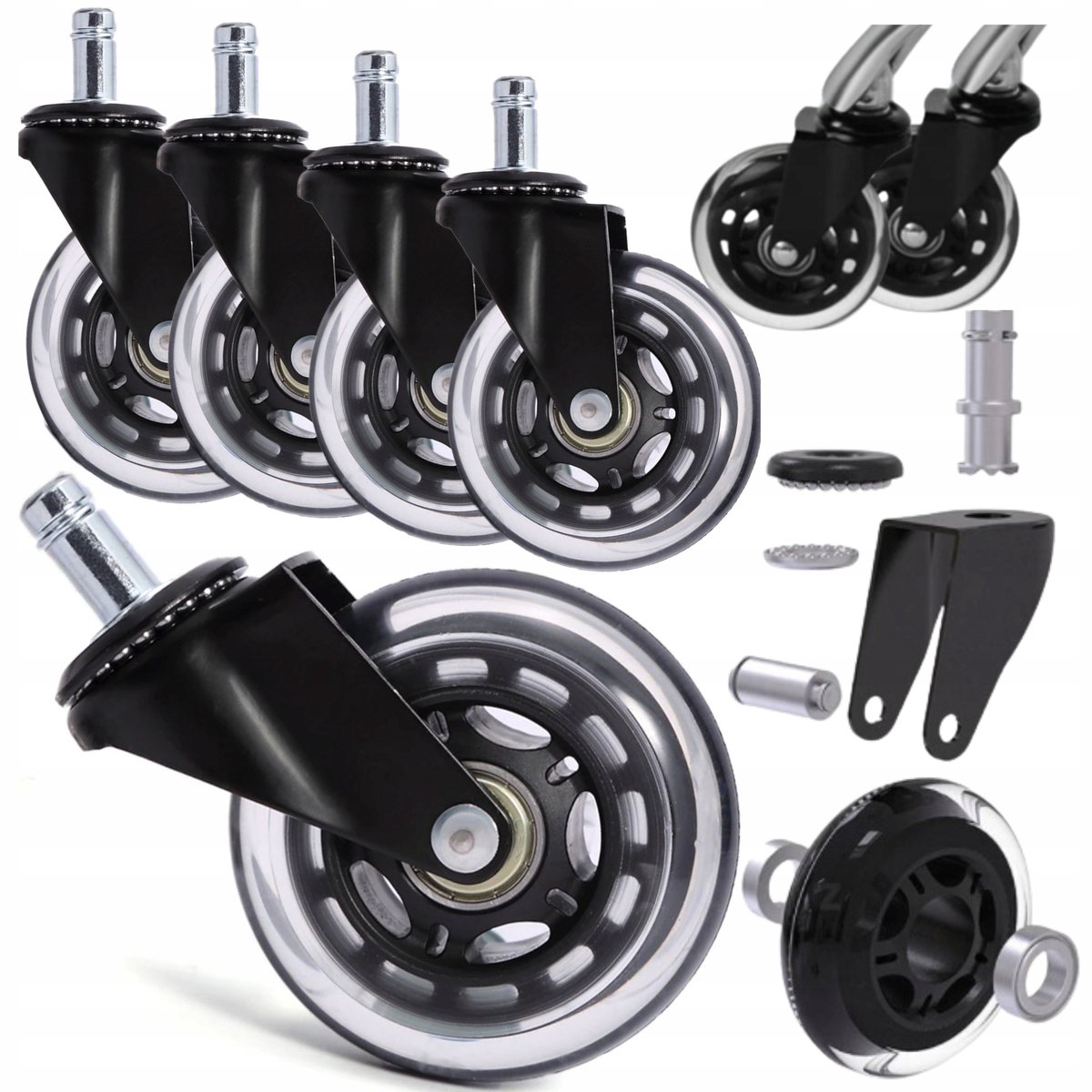 5x Rubber Wielen voor Draaistoel - 75mm - Beschermt Vloer