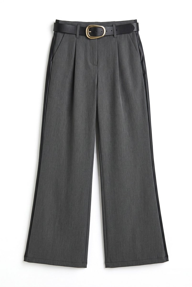 Van Verla - Wijde broek met riem Dames - Hoge taille - Wide leg - Grijs - Maat M
