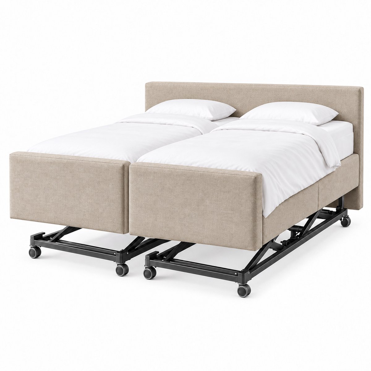 Boxspring FD Lecce Hoog Laag Bed 1 Persoons/ Verzorgingsbed /Seniorenbed Elektrisch Verstelbaar 120x210 cm Beige