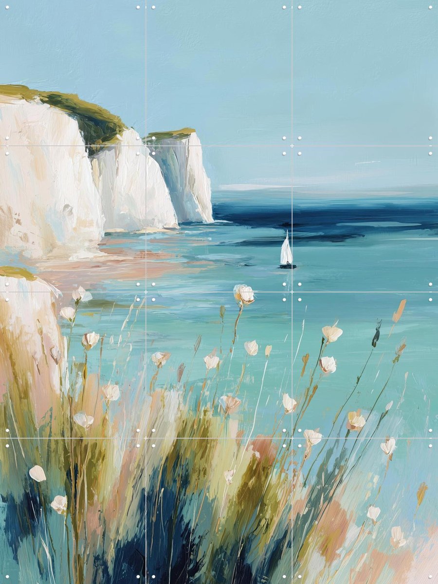 IXXI Turquoise Cove View, Branka Kodžoman - 60 x 80 cm - Gratis ophangtool - Grote wanddecoratie en posters - Aquarel, Realisme, Olieverf