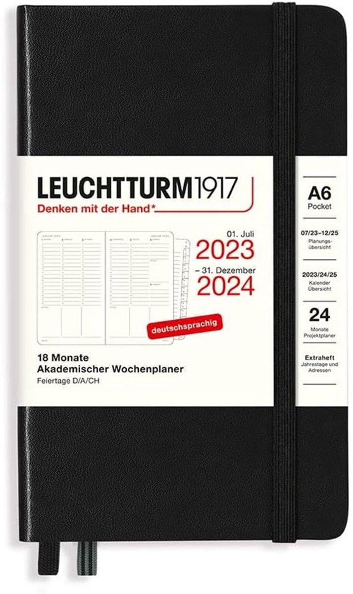 Academische weekplanner - Pocket A6 - 2024 - 18 maanden - zwart