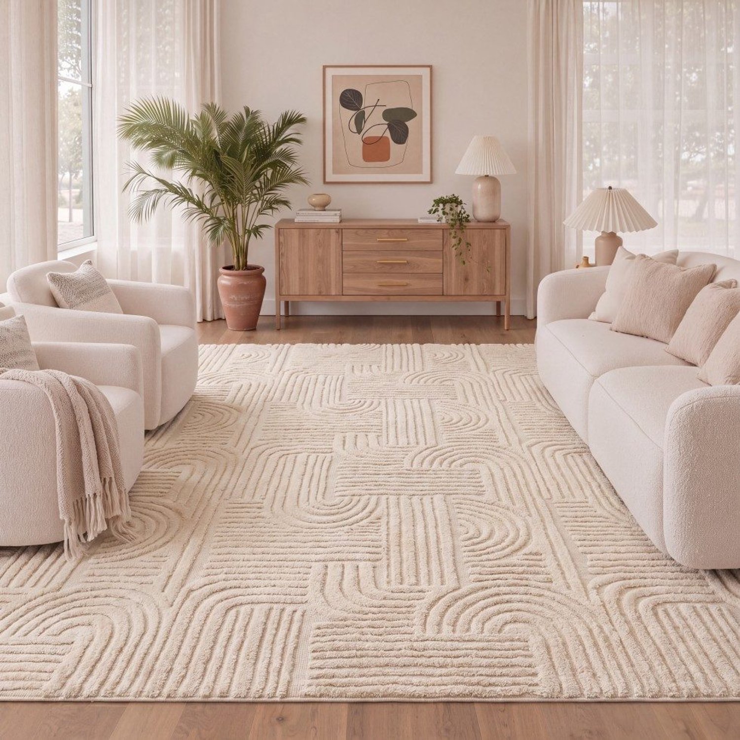 GENIMO Tapijt -Unifarben design-Kortpolig en wasbaar-Antislip voor woonkamer en eetkamer-Beige, foto 2