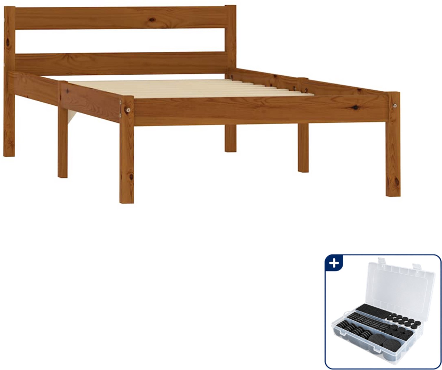 vidaXL bedframe - 90 x 200 cm - massief grenenhout - honingbruin - Inclusief antikrasvilt 177-delig