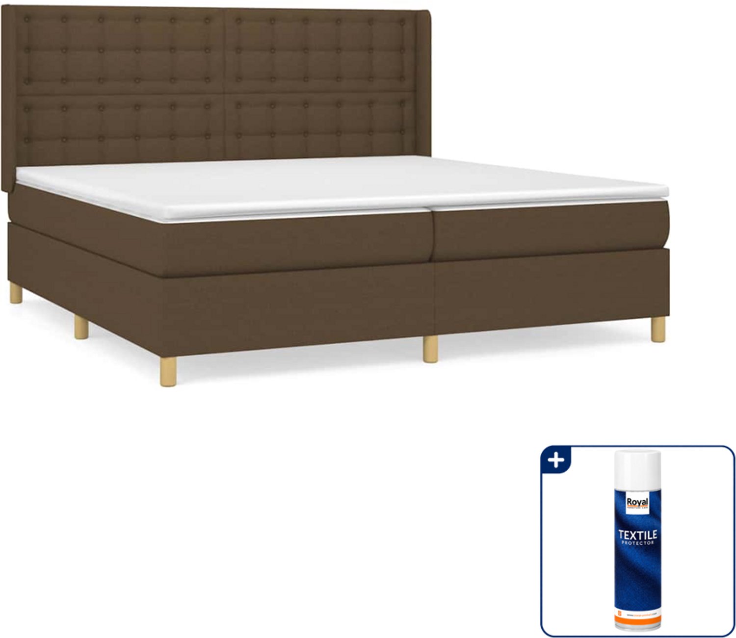 vidaXL Boxspring - Super kingsize - 200 x 200 cm - donkerbruin - Inclusief textielbeschermer 500 ml