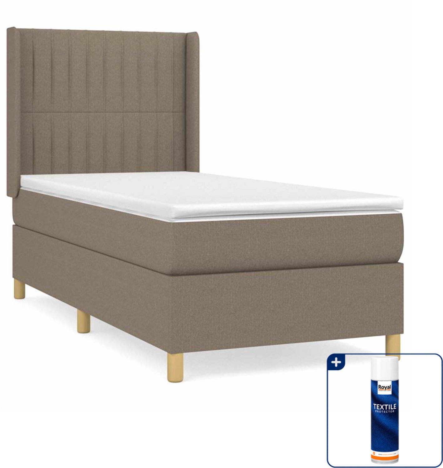 vidaXL boxspring met matras 80 x 200 cm - stof - taupe - Inclusief textielbeschermer 500 ml