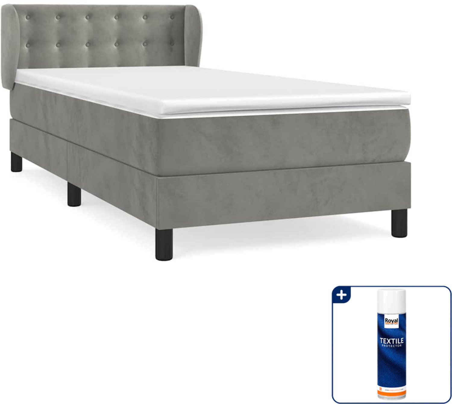 vidaXL boxspring met matras 90 x 190 cm - fluweel - lichtgrijs - Inclusief textielbeschermer 500 ml