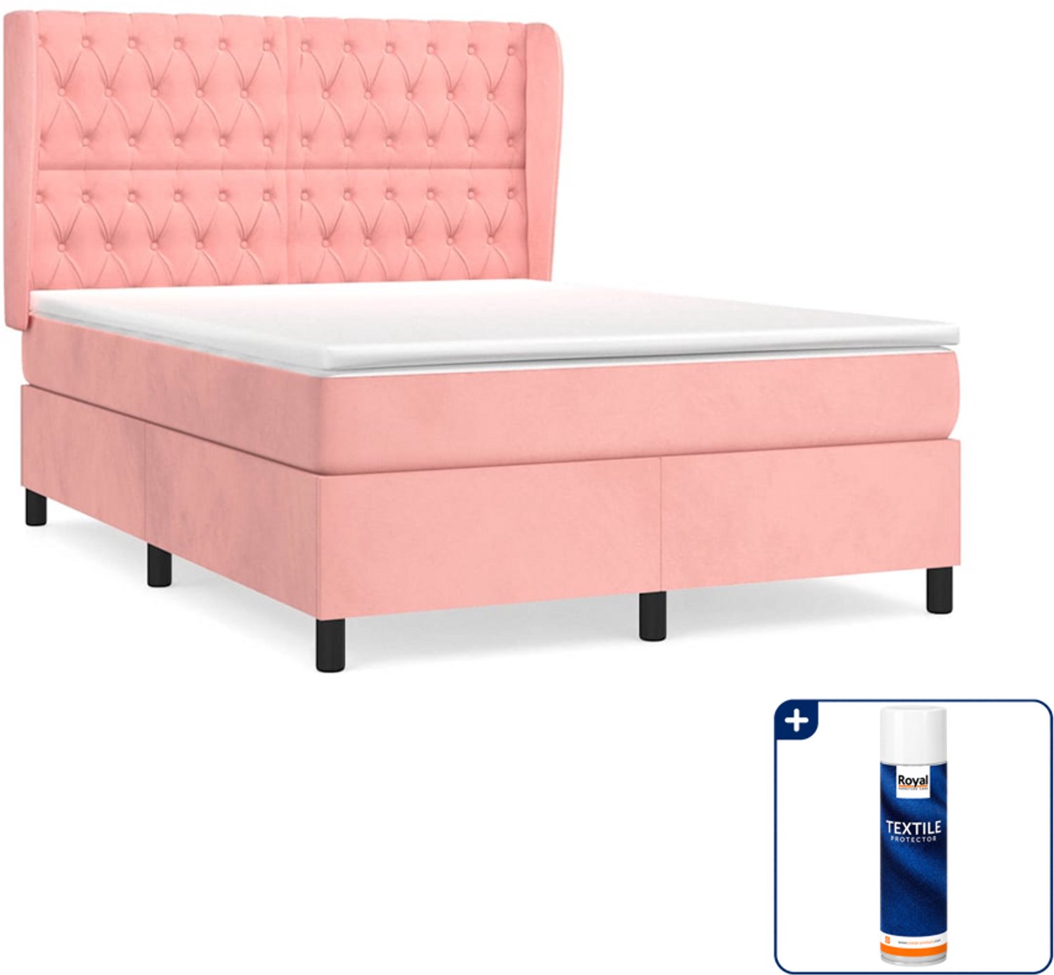 vidaXL Boxspring - Small double - 140 x 200 cm - roze - Inclusief textielbeschermer 500 ml