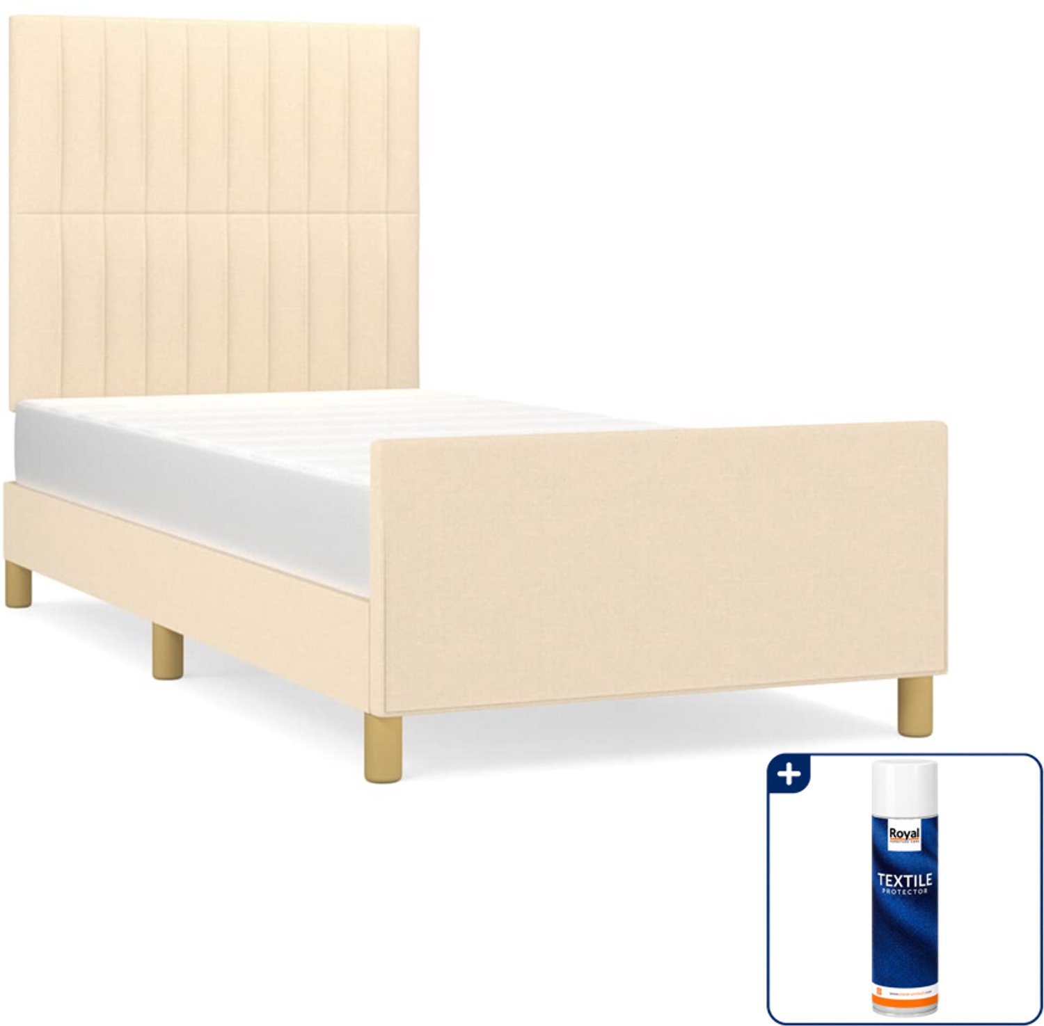 vidaXL Bedframe - 90 x 190 cm - stof - crèmekleurig - Inclusief textielbeschermer 500 ml