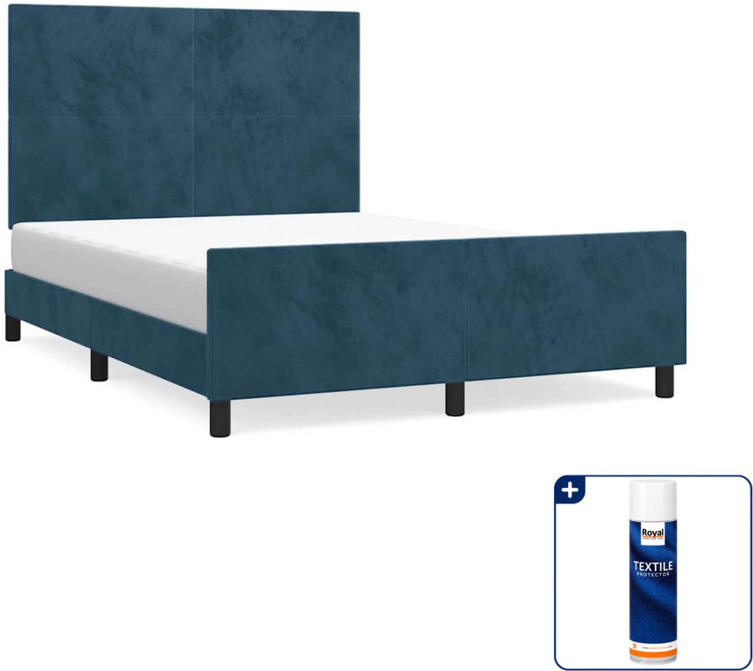 vidaXL bedframe Small double - 140 x 200 cm - fluweel - donkerblauw - Inclusief textielbeschermer 500 ml