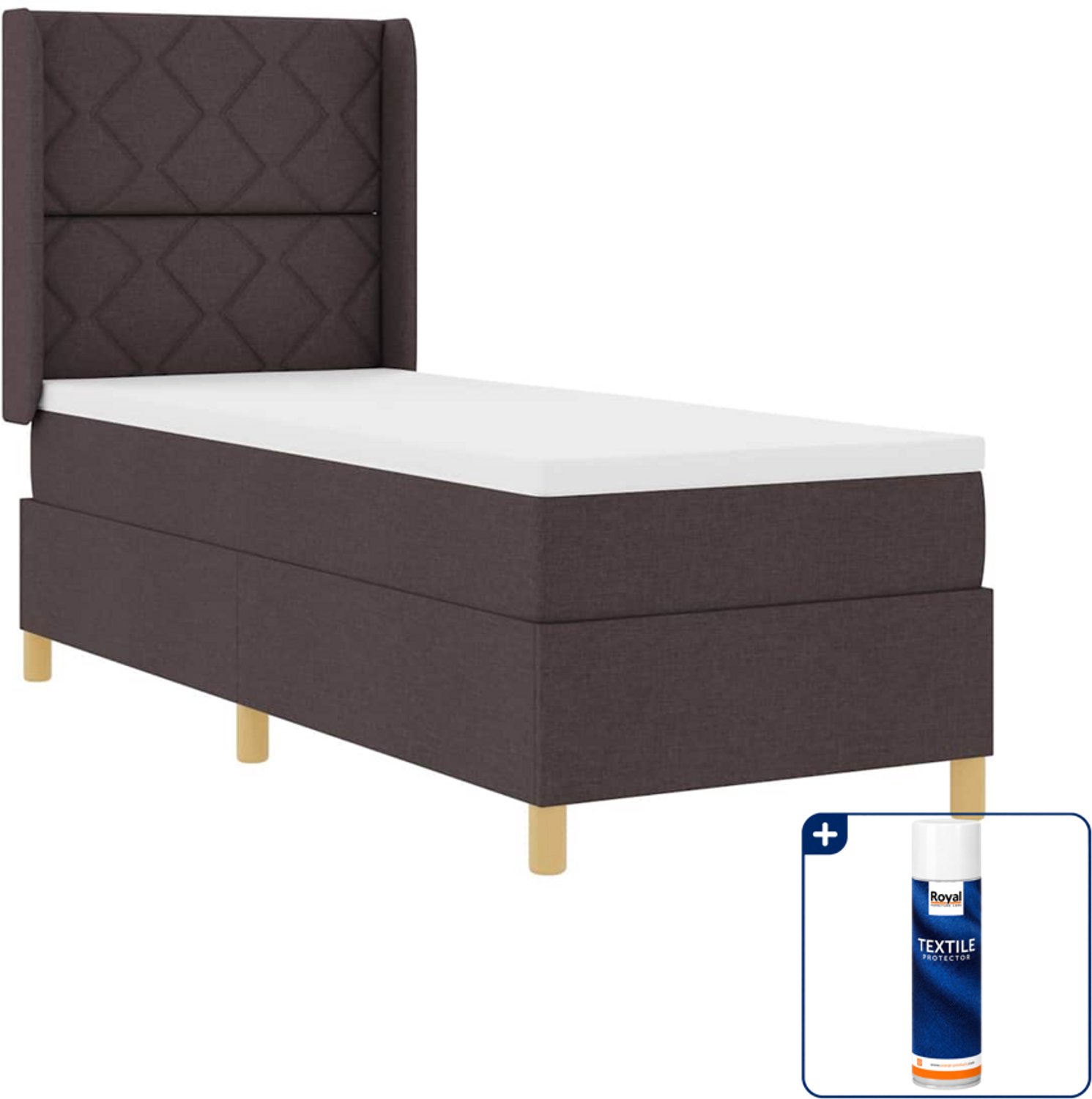 vidaXL Boxspringbed - 80 x 200 cm - stof - bruin - Inclusief textielbeschermer 500 ml