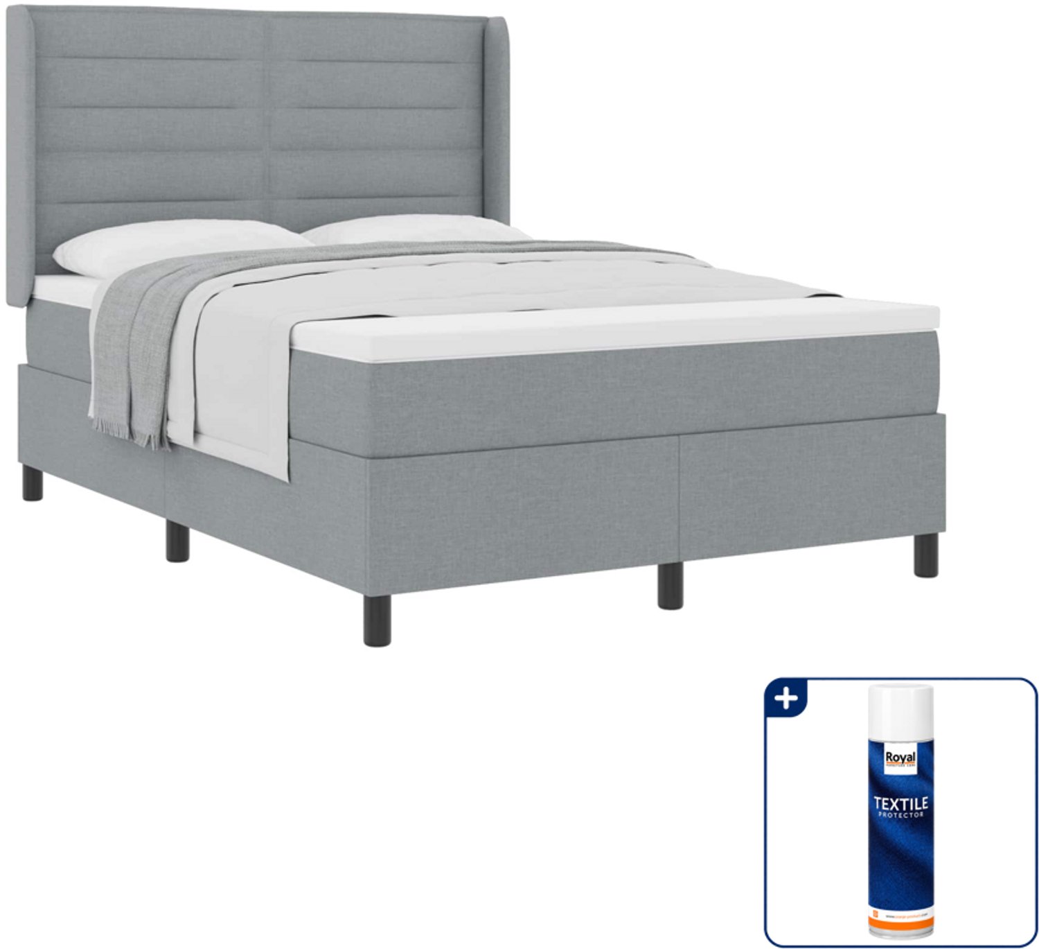 vidaXL boxspringbed Queensize - 160 x 200 cm - lichtgrijs - Inclusief textielbeschermer 500 ml