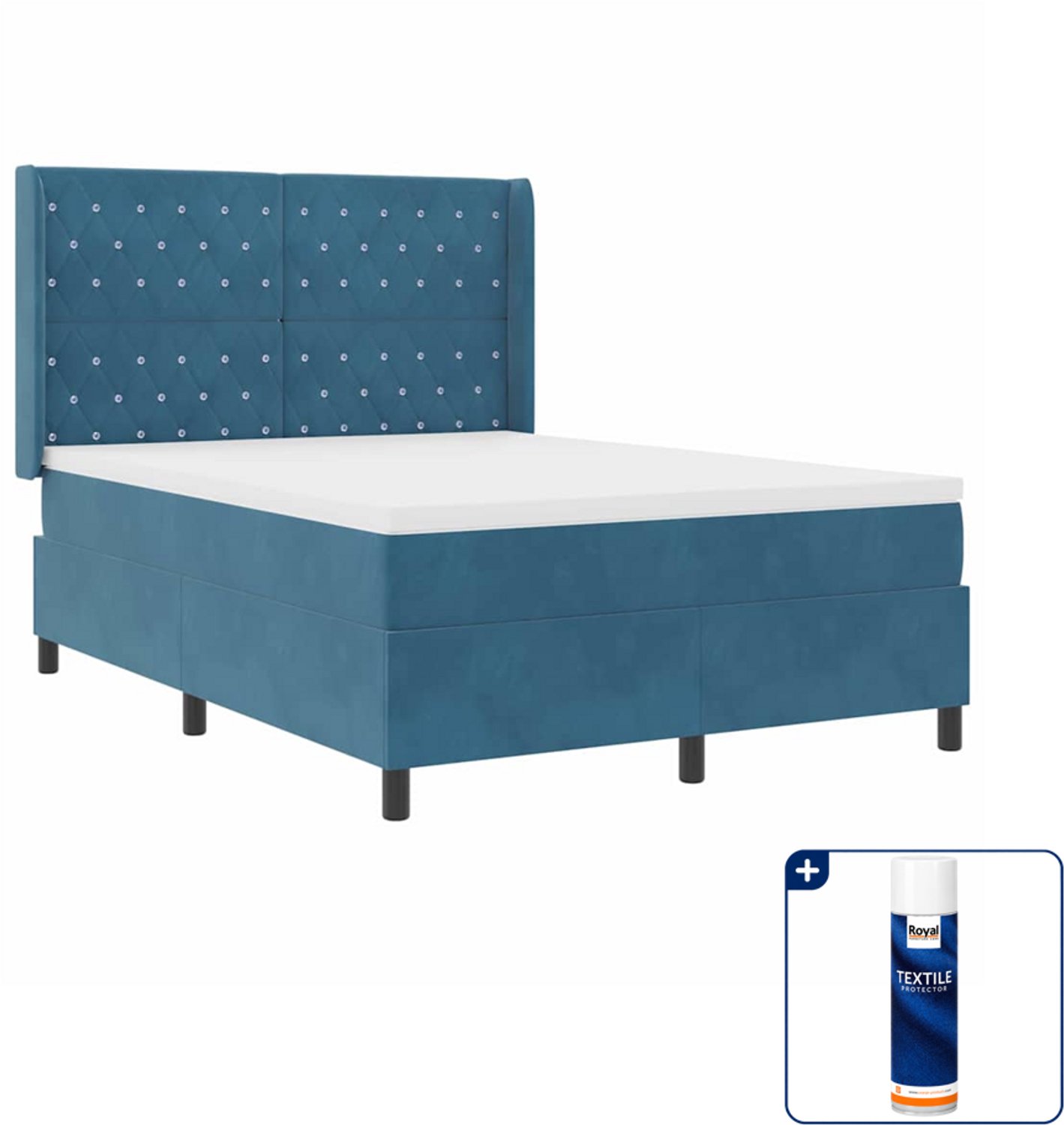 vidaXL boxspringbed Small double - 140 x 200 cm - blauw - Inclusief textielbeschermer 500 ml