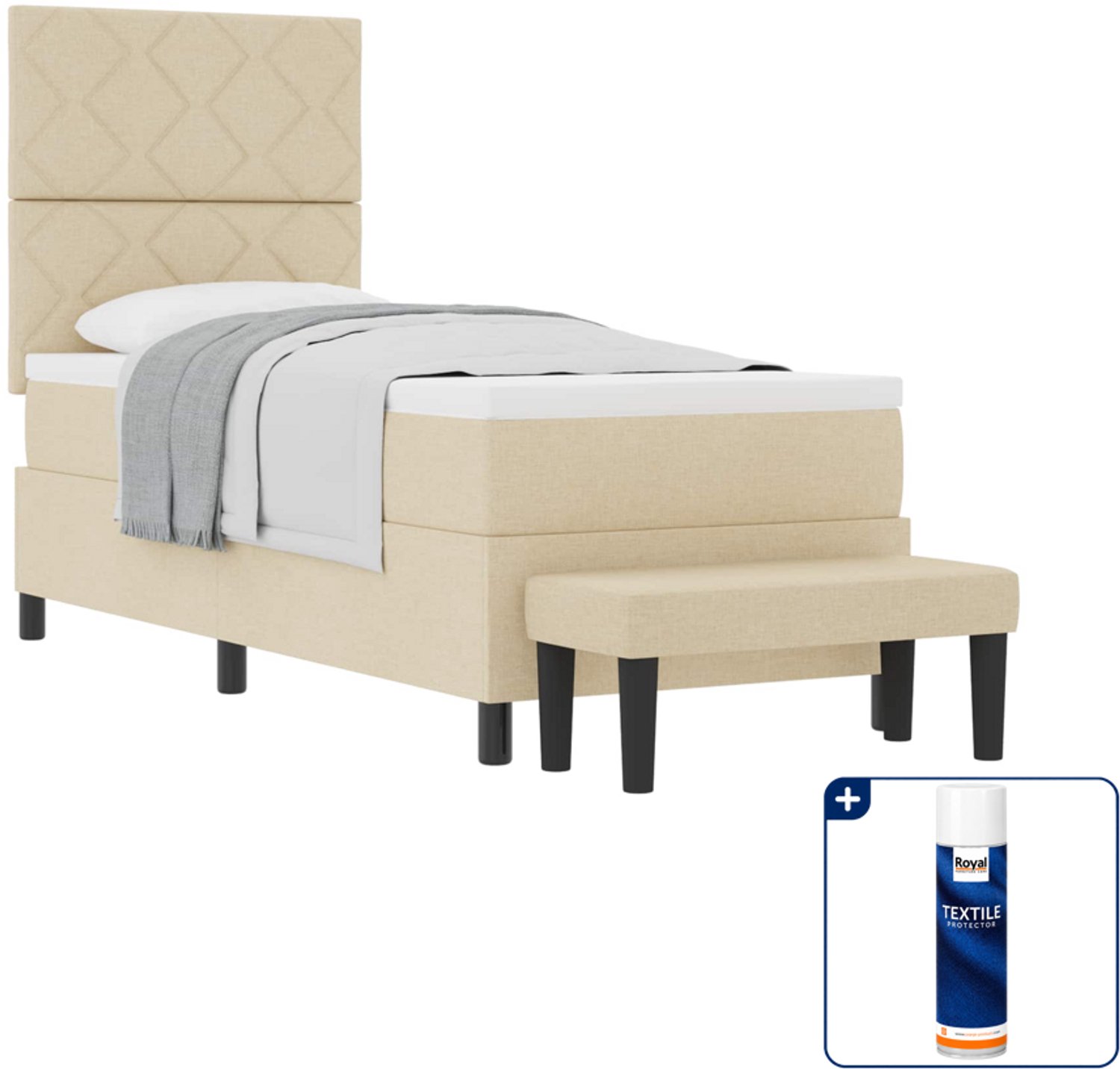 vidaXL boxspringbed - 80 x 200 cm - crème - Inclusief textielbeschermer 500 ml Bruin