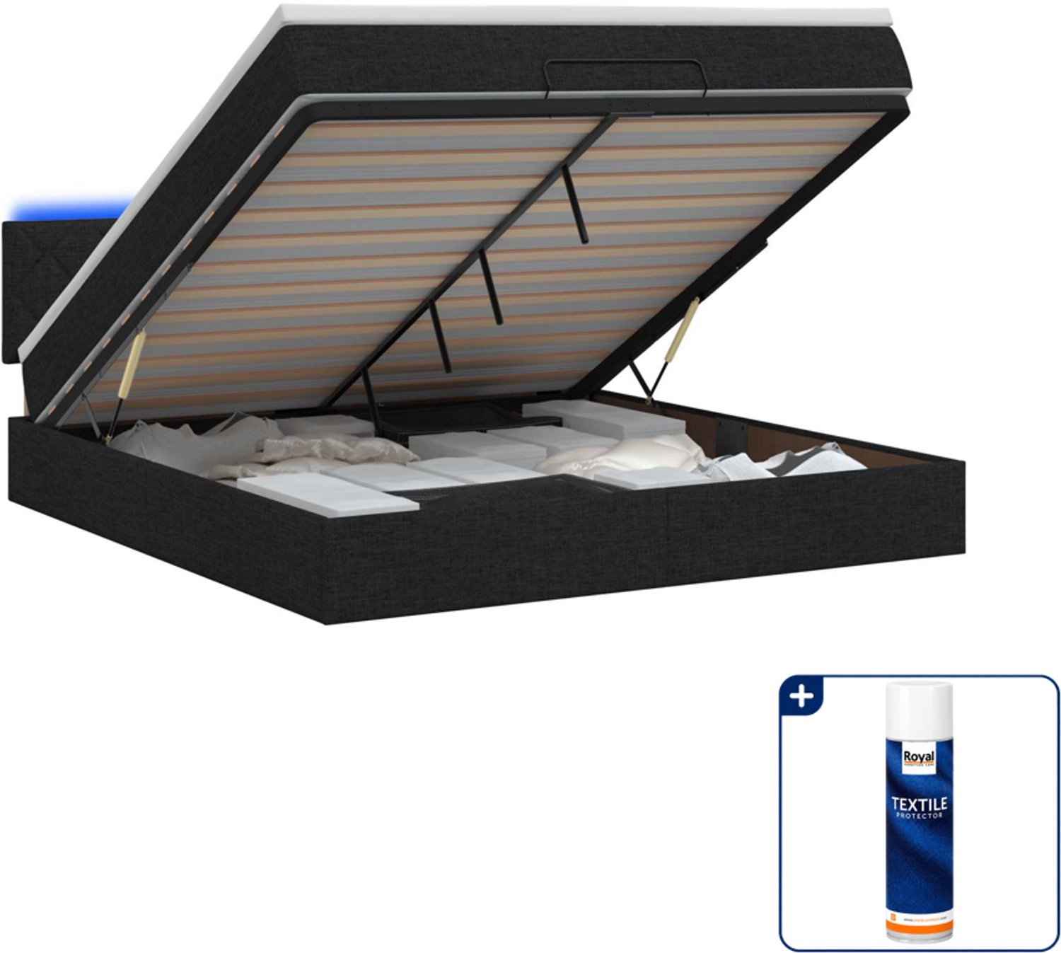 vidaXL Kingsize bed - 180 x 200 cm - zwart - Inclusief textielbeschermer 500 ml