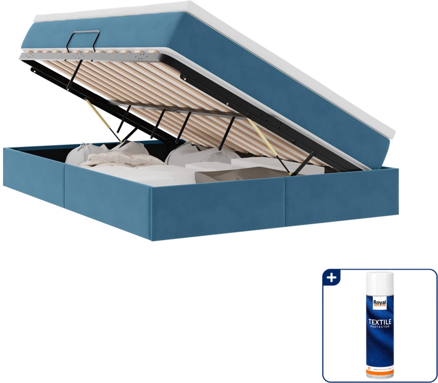 vidaXL Opbergbed - Small double - 140 x 200 cm - donkerblauw - Inclusief textielbeschermer 500 ml Zwart