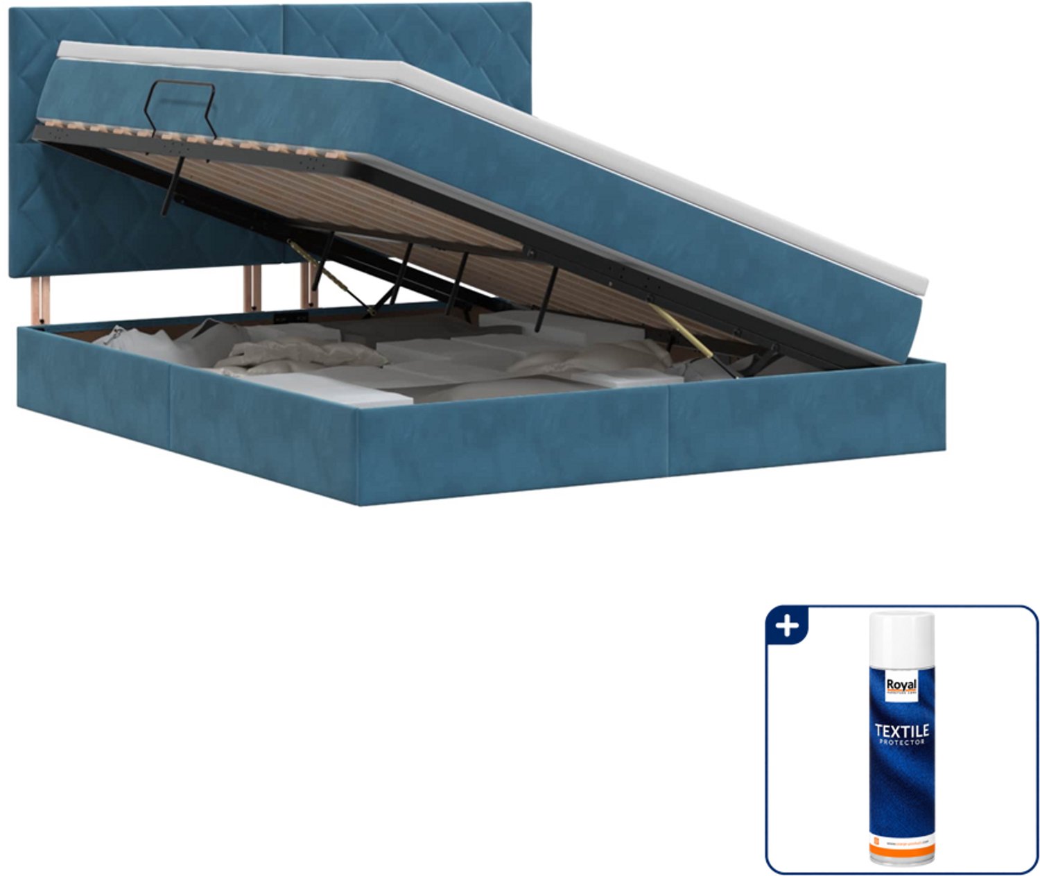 vidaXL Kingsize bed met matras - 180 x 200 cm - fluweel - donkerblauw - Inclusief textielbeschermer 500 ml