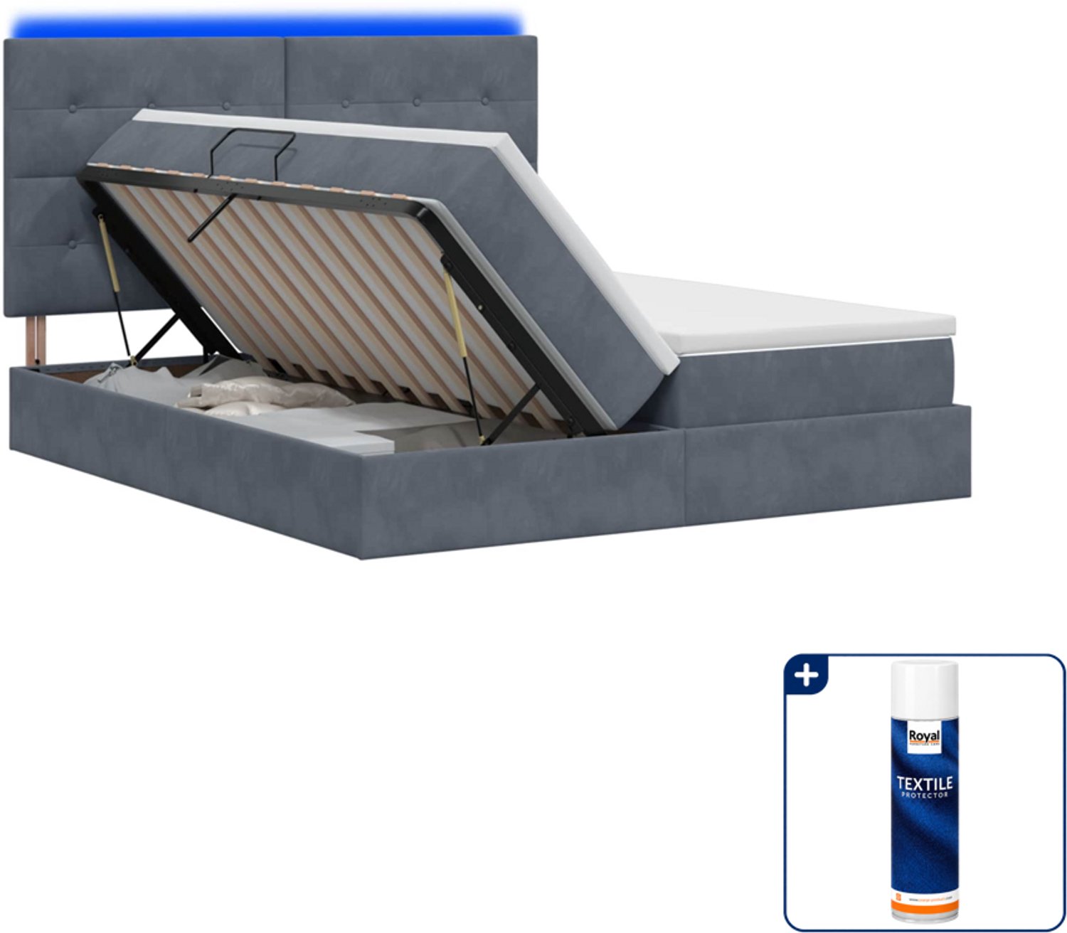 vidaXL Kingsize opslagbed met matras - 180 x 200 cm - donkergrijs - Inclusief textielbeschermer 500 ml Donker Grijn
